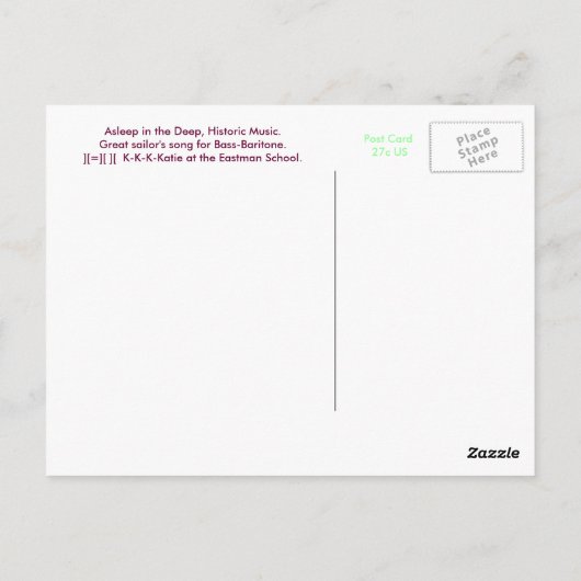 Aslapen in de diepe - Grote Nautische Song Briefkaart (Achterkant)