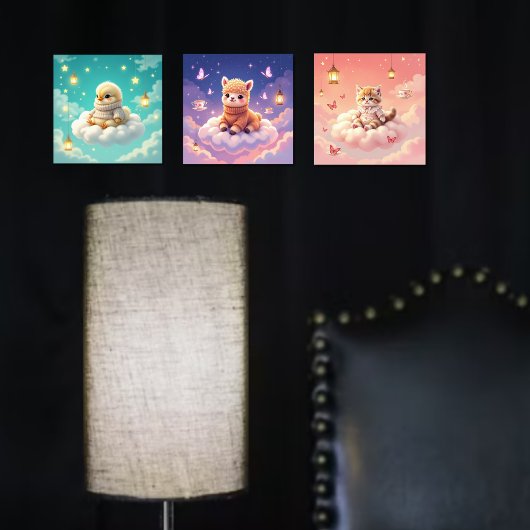 ASMR Alpaca, Chick, Kitten Wall Art Set van 3