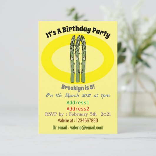 Asparagus cartoon afbeelding kaart (Staand voorkant)