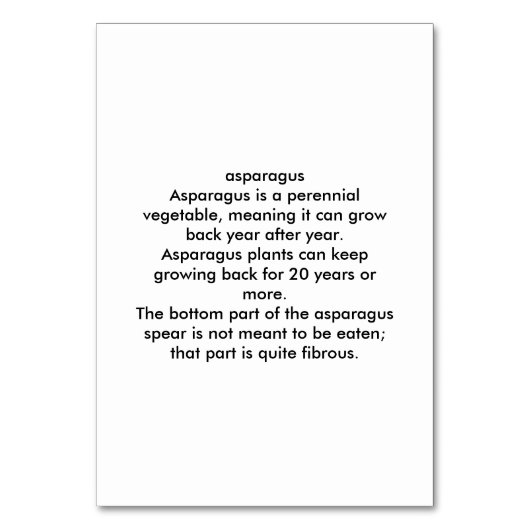 Asparagus Custom Reading Flashcards Kaart (Achterkant)