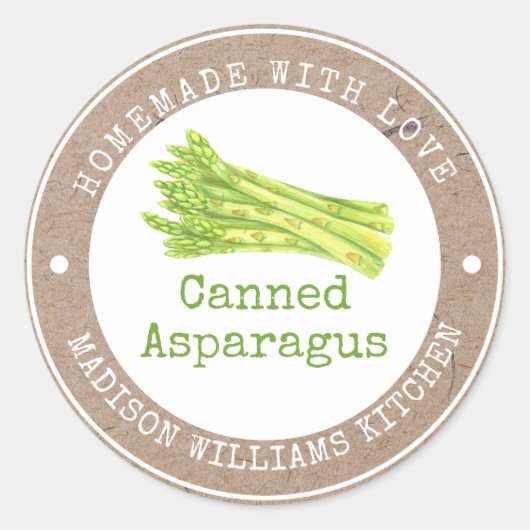 Asparagus-etiket in blik | Homemade met liefde Ronde Sticker (Voorkant)