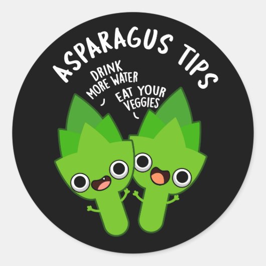 Asparagus Tips Funny Veggie Pun Dark BG Ronde Sticker (Voorkant)