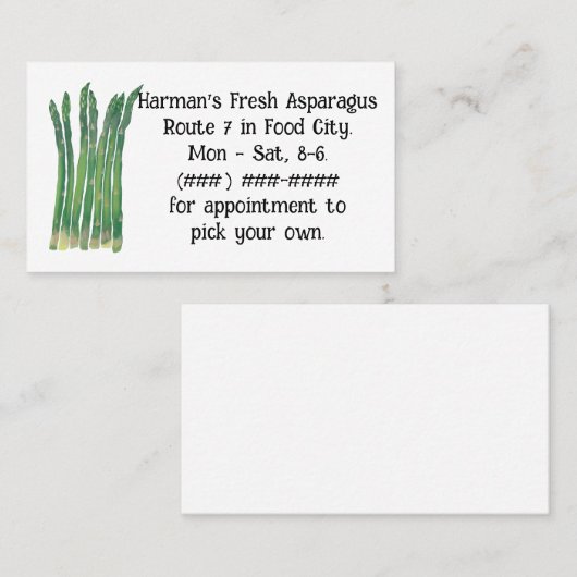 Asparagus Visitekaartjes, vers Visitekaartje (Voorkant / Achterkant)