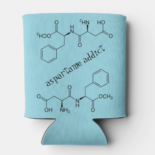 Aspartaam verslaafde, blauw blikjeskoeler (Achterkant)