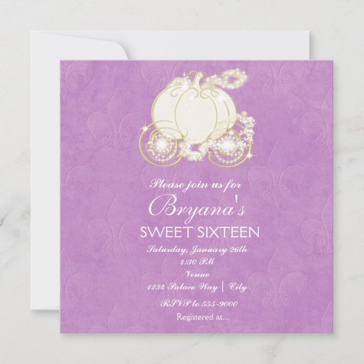 Aspebloesem Paarse Prinsessenkoets Uitnodiging (Voorkant)