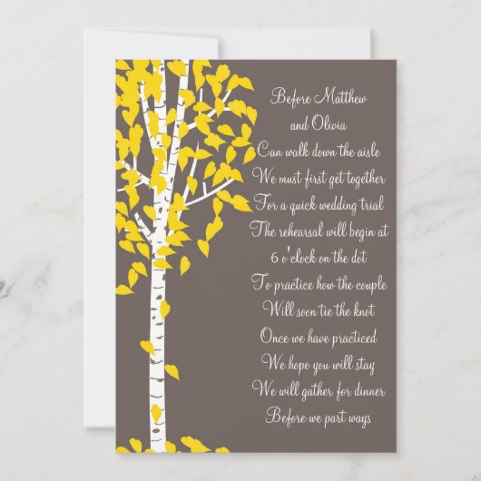 Aspen Birch Tree Rehearsal Dinner Invitations Kaart (Voorkant)