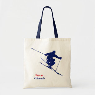 Aspen Blue Snow Skier Tote Bag