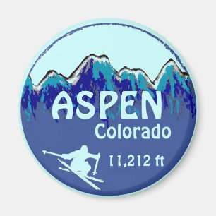 Aspen Colorado blauwe ski art magneet