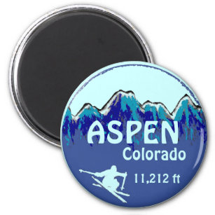 Aspen Colorado blauwe ski art magneet