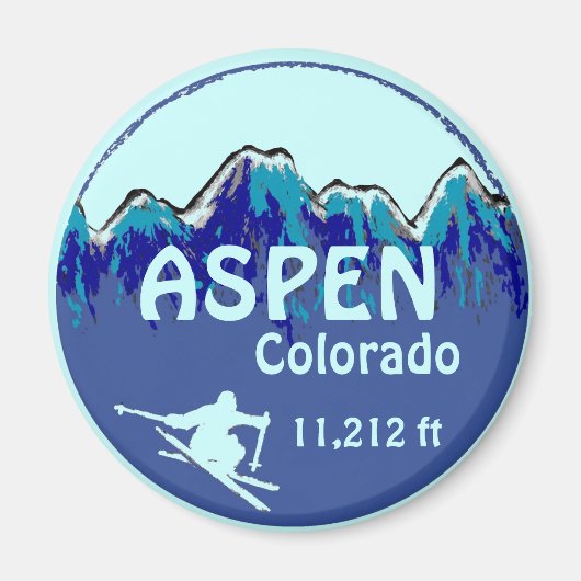 Aspen Colorado blauwe ski art magneet (Voorkant)