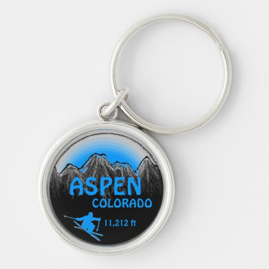 Aspen Colorado blue ski art sleutelhanger (Voorkant)