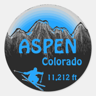 Aspen Colorado blue ski stickers