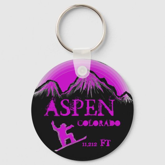 Aspen Colorado paarse sleutelhanger voor snowboard (Voorkant)