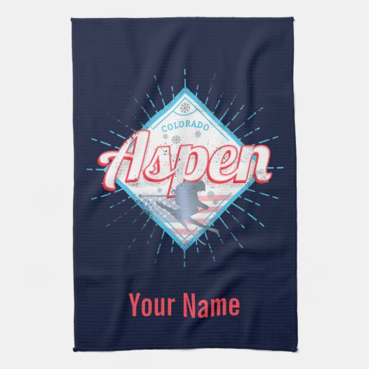 Aspen Colorado Retro Skier USA Ski Theedoek (Verticaal)