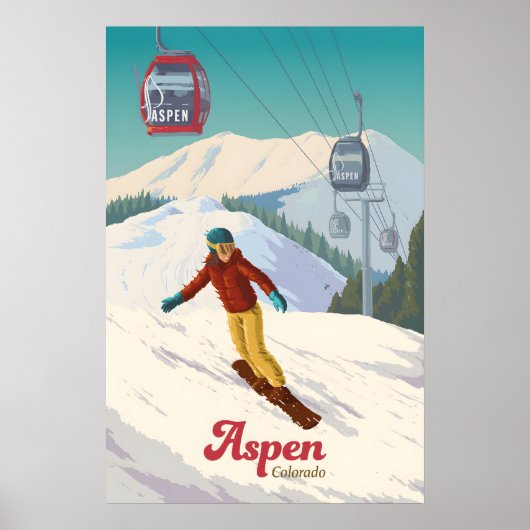 Aspen Colorado Snowboarden Reisposter Poster (Voorkant)