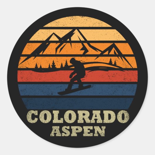 Aspen Colorado  snowboarder Ronde Sticker (Voorkant)