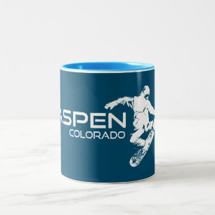 Aspen Colorado Snowboarder Tweekleurige Koffiemok