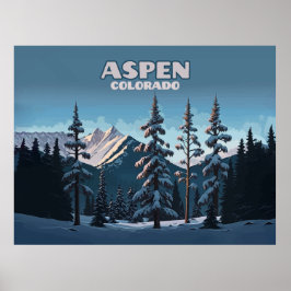 Aspen Colorado Trees Snow Mountains Retro Poster