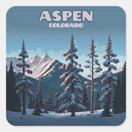 Aspen Colorado Trees Snow Mountains Retro Vierkante Sticker (Voorkant)