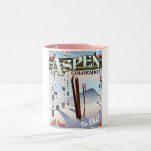Aspen Colorado vintage stijl ski poster. roze mok