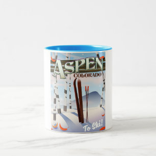 Aspen Colorado vintage stijl ski poster. Tweekleurige Koffiemok