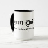 Aspen Daily News 15 oz. Witte Mok met zwart handva (Voorkant links)