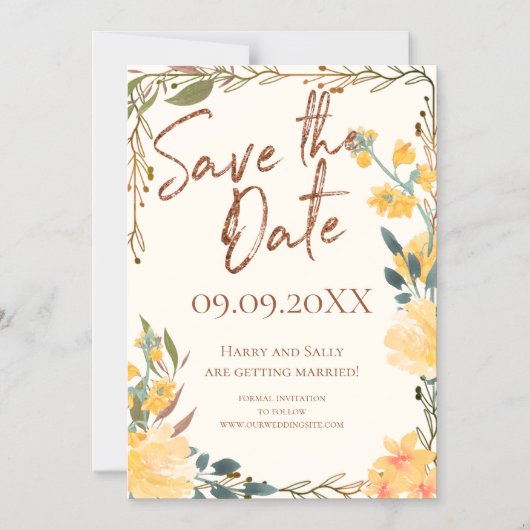 Aspen Gold-Rozen en koper bewaren de datum Magneti Magnetische Uitnodiging (Voorkant)