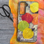Aspen laat foto's van kleurrijke Herfst persoonlij Samsung Galaxy Hoesje<br><div class="desc">Dit ontwerp bevat een foto van kleurrijke herfst Aspen-bladeren op steen met en sjabloon tekst. Pas de tekst van de sjabloon aan of verwijder deze of klik op Aanpassen om een tekenstijl, grootte en kleur te selecteren die u wilt. U kunt dit ontwerp aan andere telefoondoosmerken of één van de...</div>
