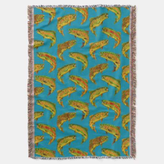 Aspen Leaf Rainbow Trout Seamless Pattern 2018 Deken (Voorkant Verticaal)