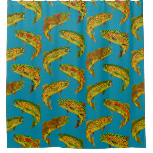 Aspen Leaf Rainbow Trout Seamless Pattern 2018 Douchegordijn
