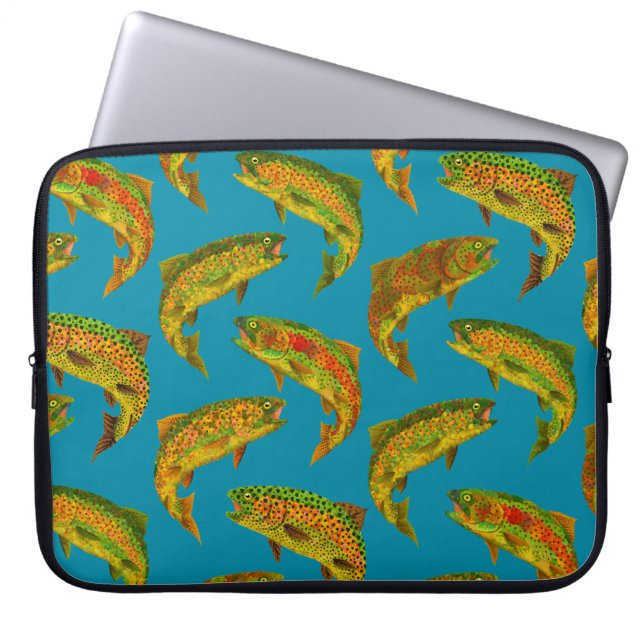 Aspen Leaf Rainbow Trout Seamless Pattern 2018 Laptop Sleeve (Voorkant)