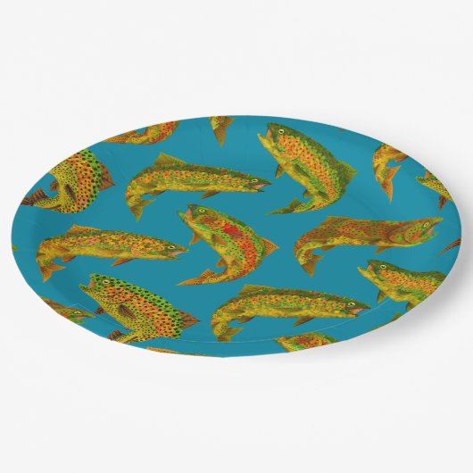 Aspen Leaf Rainbow Trout Seamless Pattern 2018 Papieren Bordje (Gekanteld)