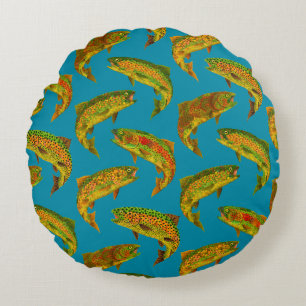 Aspen Leaf Rainbow Trout Seamless Pattern 2018 Rond Kussen