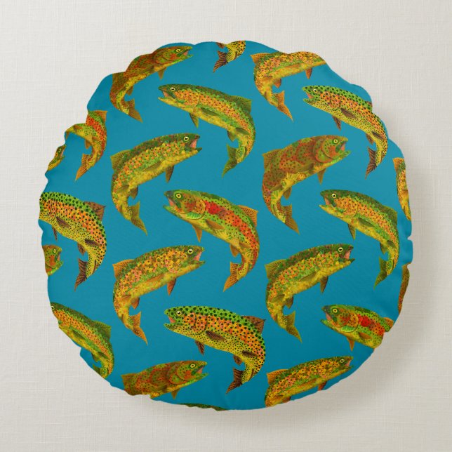 Aspen Leaf Rainbow Trout Seamless Pattern 2018 Rond Kussen (Voorkant)