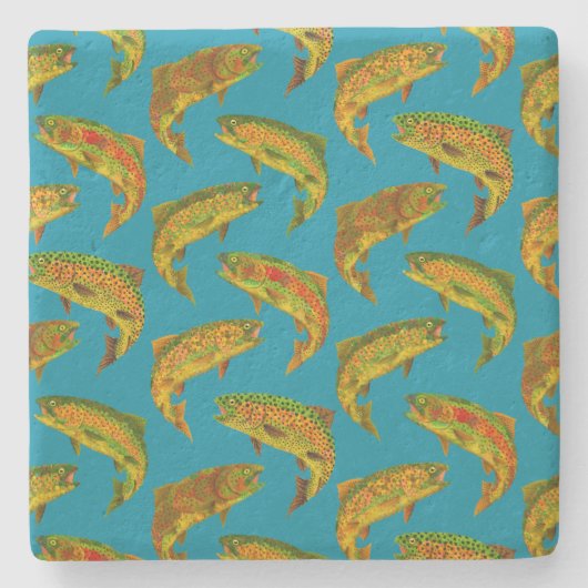 Aspen Leaf Rainbow Trout Seamless Pattern 2018 Stenen Onderzetter (Voorkant)