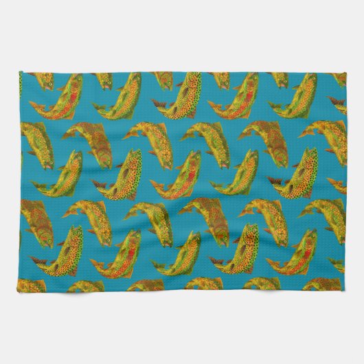 Aspen Leaf Rainbow Trout Seamless Pattern 2018 Theedoek (Horizontaal)