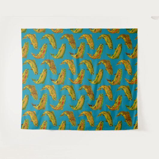 Aspen Leaf Rainbow Trout Seamless Pattern 2018 Wandkleed (Voorkant (horizontaal))