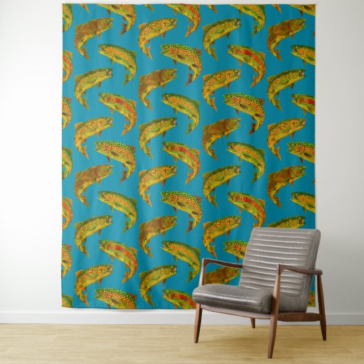 Aspen Leaf Rainbow Trout Seamless Pattern 2018 Wandkleed (In situ)