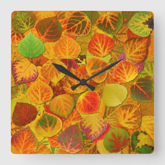 Aspen Leaves Collage Solid Medley 1 Vierkante Klok (Voorkant)