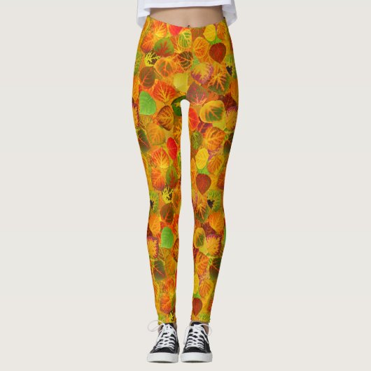 Aspen Leaves Collage Solid Medley Naadloos 1 Leggings (Voorkant)