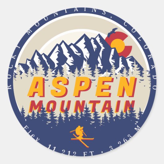 Aspen Mountain Colorado  ski-souvenirs Ronde Sticker (Voorkant)