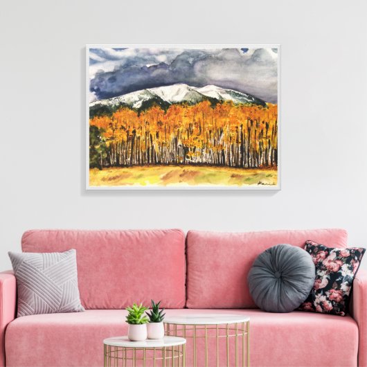 Aspen Mountains Waterverf Print Canvas 24x18 (Insitu (Woonkamer))