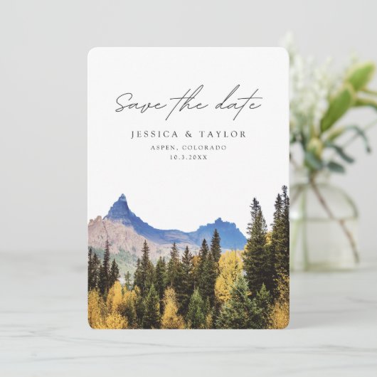 Aspen Save the Date Colorado Bruiloft Kaart (Staand voorkant)