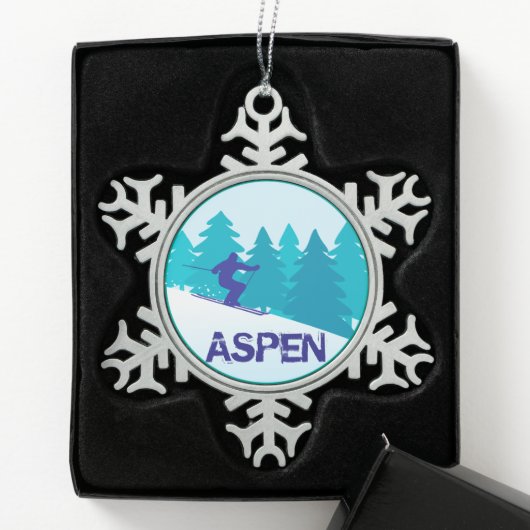 Aspen Ski Circle Tin Sneeuwvlok Ornament (Kistje)