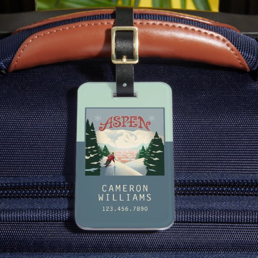 Aspen Skier | Colorado Bagagelabel (Voorkant Insitu 2)