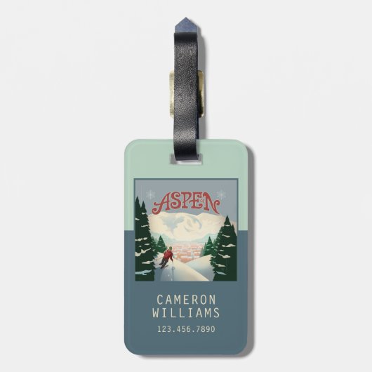 Aspen Skier | Colorado Bagagelabel (Achterkant verticaal)