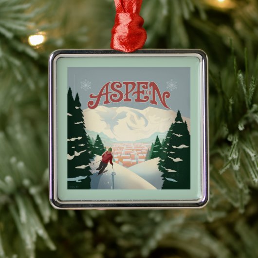 Aspen Skier | Colorado Metalen Ornament (Boom)