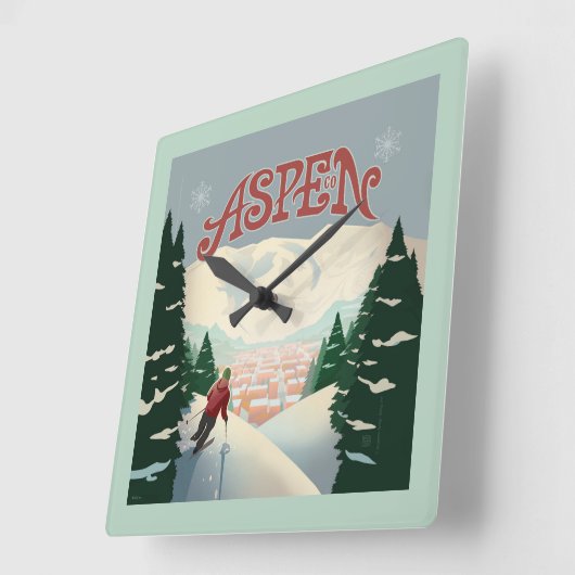 Aspen Skier | Colorado Vierkante Klok (Hoek)