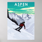 Aspen Skiing Travel Illustration Poster (Voorkant)