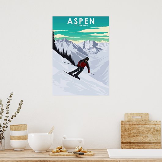 Aspen Skiing Travel Illustration Poster (Keuken)
